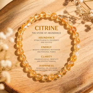 Citrinarmband | 6 mm ädelstensmycken | Välståndskristall | Helande gåva till henne