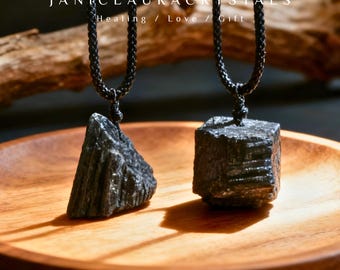 Collar con colgante de turmalina negra natural, cristal de piedra preciosa en bruto, chakra raíz, amuleto de joyería de piedra, regalo