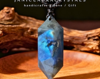 Natural Labradorite Point Pendant, Grey Crystal Gemstone Charm Adjustable Necklace, Throat Chakra, Amulet Gift for Him, Gift for Her