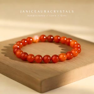 AA+ Carnelian Stretch Bracelet - 8mm Crystal Beads, Healing Meditation Jewelry, Christmas Gift