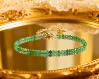 Dainty Emerald Bracelet - 2.5mm Natural Stone Bracelet, May Birthstone Gift for Heart Chakra & Prosperity | Adjustable Minimalist Jewelry