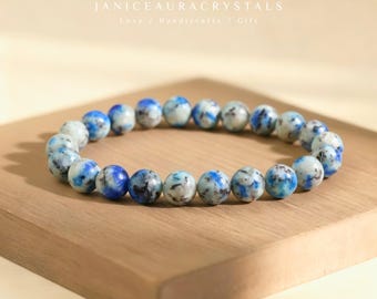 Natural K2 Azurite Jasper Bracelet | 8mm Round Beaded Crystal Bracelet for Inner Peace - Blue Gemstone Healing Jewelry for Women Men, 6.7in