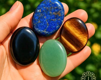 Healing Crystal Palm Stone Set: Lapis Lazuli, Tiger Eye, Black Obsidian, Clear/Rose Quartz, Green Aventurine Worry Stones