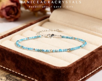 Minimalist Larimar Bracelet, Tiny 2mm Beaded Gemstone Delicate Stacking Bracelet, Dainty Crystal Woman's Jewelry, Gift for Her