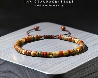 Red Creek Jasper Bracelet - Healing Balance Protection | Dainty Minimalist Stackable Gemstone Bracelet Gift