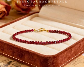 Delicato braccialetto con perline di granato, gioiello minimalista in cristallo per donna, pietra portafortuna di gennaio, regalo di protezione e meditazione curativa per lei