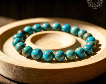 Bracciale in diaspro sedimentario marino blu - Pietra da impressione da 8 mm - Regalo di protezione spirituale