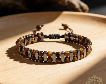 Triple Protection Bracelet - Tiger Eye Hematite Gemstone Bracelet - Spiritual Healing Jewelry for Men Women