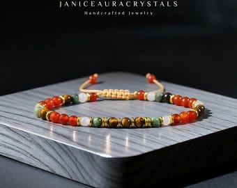 Carneool Tijgeroog Healing Armband - Krachtbescherming Kristallen sieraden - Minimalistische Boho Edelsteen Stapelarmband