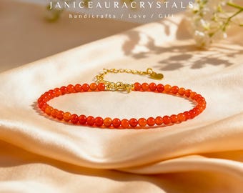 Dainty Carnelian Bracelet, 3mm Natural Crystal Healing Jewelry, Minimalist Stacking Bracelet for Women
