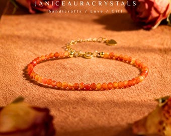 Carnelian Minimalist Dainty Bracelet - Natural Fire Agate Crystal Bracelet, Sacral Chakra Healing Jewelry, January Birthstone Gift for Her