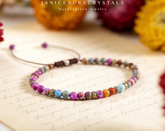 4mm Galaxy Sea Sediment Jasper Bracelet | Dainty Gemstone Beaded Jewelry for Meditation Healing
