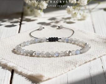 Bracciale Flash in Labradorite / Bracciale minimalista impilabile con pietre preziose grigie naturali - Gioielli delicati in cristallo curativo per la protezione spirituale
