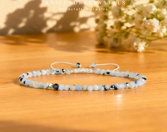 Regenboogmaansteenarmband, 3 mm kleine kristallen edelsteenarmband, genezende kracht Verstelbare minimalistische sieraden
