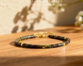 Pulsera de piedra de sangre de dragón - Pulsera de sanación y protección contra la tierra - Joyería minimalista con gema de los chakras