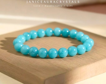 Aquamarine Stretch Bracelet - Calm & Clarity Bracelet - Blue Healing Crystal Bracelet - Stacking Birthstone Jewelry