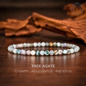 Armband av naturligt trädagat - 4 mm elegant stapelarmband - Överflöd och tillväxtkristallgåva