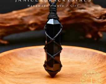 Collar con colgante de obsidiana negra, joyería de cristal de piedras preciosas naturales, amuleto de piedra pulida, chakra raíz, regalo para ella, regalo para él.