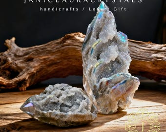 Rare Angel Aura Sphalerite Crystal Cluster, 150-200g Raw Geode Quartz Chunk, Rainbow Druzy Stone Tower, Mineral Specimen, Witch Altar Decor