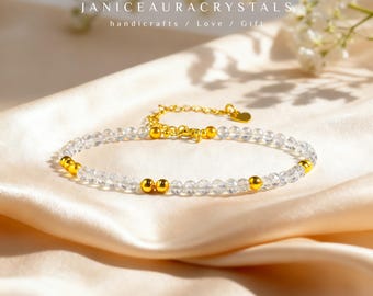 Sierlijke bergkristalarmband, 3 mm kralen genezing kristallen sieraden, minimalistische elegante stapelarmband voor vrouwen, kruinchakra