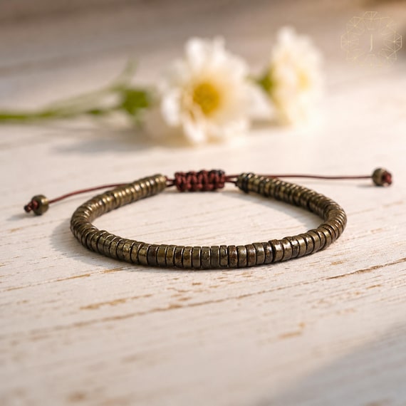 Natural Pyrite Bead Bracelet • 4mm Abundance and Protection Crystal Jewelry • Unique Birthday Gift