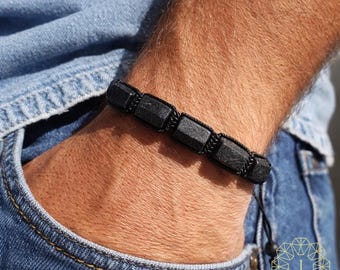 Pulsera de turmalina negra en bruto, resistente al agua, con protección curativa, piedras preciosas en bruto, joyería surfista.