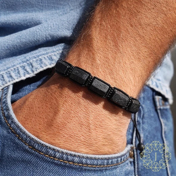 Bracciale in tormalina nera grezza, braccialetto di protezione curativa impermeabile, gioielli con pietre preziose grezze e forza da surfista