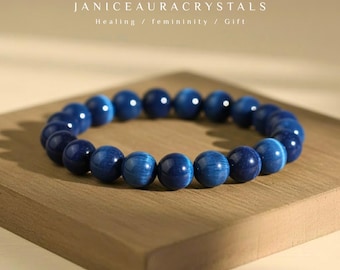 Dark Blue Tiger Eye Bracelet, 8mm Round Beads Gemstone Stretch Bracelet, Healing Meditation Jewelry for Women Men, Christmas Gifts