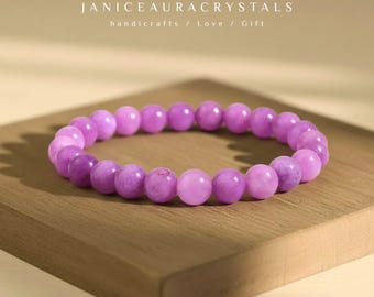 Natural Kunzite Stone Bracelet, Purple Crystal Gemstone Stretch Bracelet, Handmade Jewelry Gift for Women, Christmas Gift