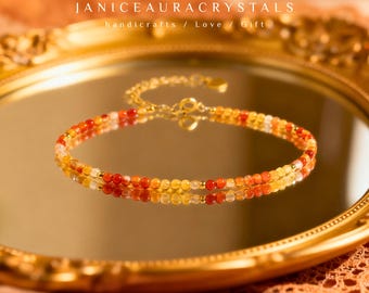 Carnelian Gemstone Minimalist Bracelet - 2mm Red Agate Crystal Beaded Dainty Bracelet for Women, Healing Jewelry, January Birthstone Gift
