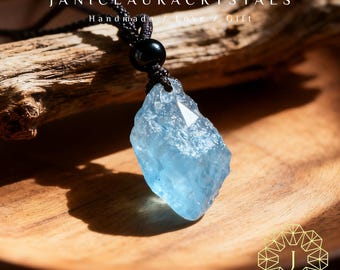 Raw Aquamarine Pendant Necklace, Natural Blue Gemstone Crystal Charm Choker, Throat Chakra Stone Choker, March birthstone Amulet Gift