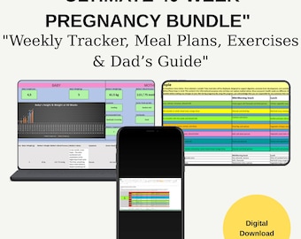 Planificador de embarazo de 40 semanas, registro digital, diario de crecimiento del bebé, comidas prenatales y regalo.