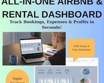 Plantilla de Excel para el panel de control de Airbnb, seguimiento de alquileres e ingresos y gastos.