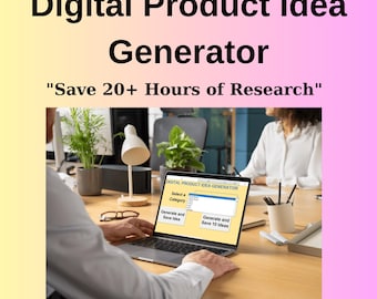 Generador de ideas de productos digitales, plantilla de Excel, investigación de nicho y mercado de Etsy