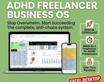 ADHD Freelancer Business OS: All-in-One Excel Dashboard with CRM, Finance & Dopamine Menu