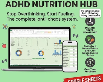 ADHD Meal Planner, Neurodivergent Nutrition Tracker, Google Sheets Excel (Digital Download)
