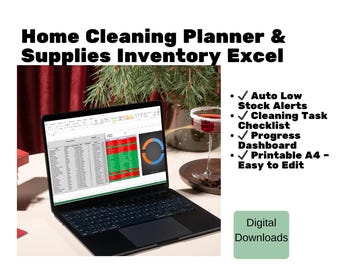 Planificador de limpieza en Excel, inventario y lista de verificación, plantilla digital