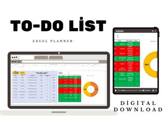 Lista de tareas en Excel, planificador diario y de tareas editable, plantilla digital