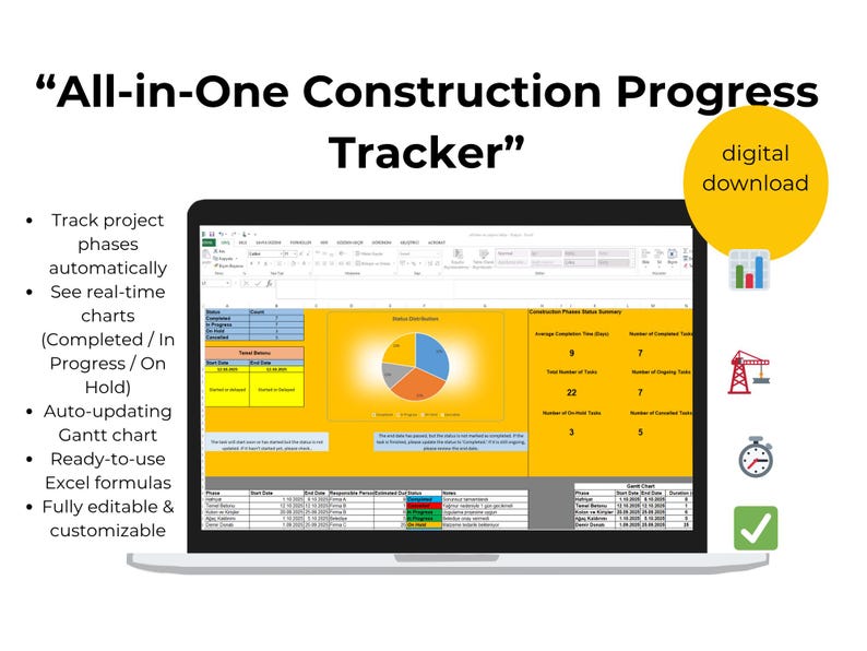 Excel Construction Template | Gantt Chart & Schedule Tracker | Project ...