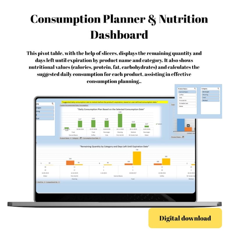 Excel Food Inventory Tracker Spreadsheet Meal Planning Kitchen Pantry