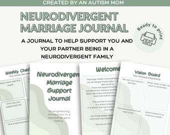 神経多様性のある夫婦のためのサポートジャーナル - 自閉症とADHDのカップル向けワークブック - 印刷可能なカップル向け振り返りガイド