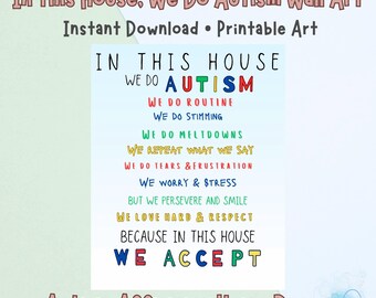 この家で自閉症について学びましょう プリントできる壁アート、自閉症を肯定するホームデコレーション