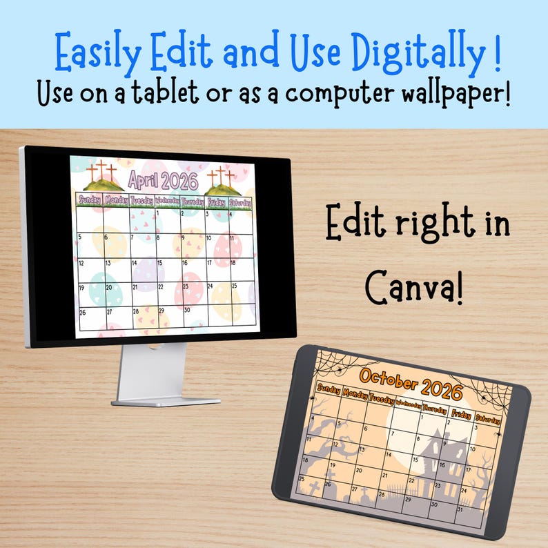2026 Seasonal Printable Calendar, Monthly Holiday Themed Calendar PDF ...
