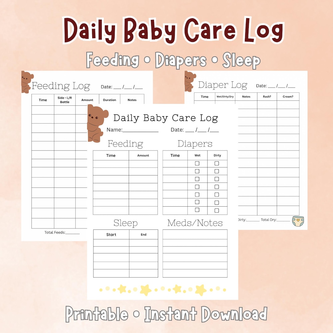 Daily Baby Care Printable - Feeding, Diaper & Sleep Log - Newborn ...