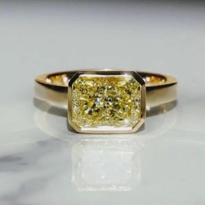 Handmade Canary Yellow Moissanite Engagement Ring: Bezel Set Radiant Cut