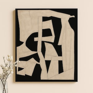 eige and Black Textured Canvas Art – Minimalist Neutral Wall Decor, Wabi Sabi Style for Living Room, Perfect for Modern Calming Interiors