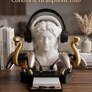 Medusa Gaming Throne – PS5 Controller & Headphone Stand – Luxury Mythology Setup – 3D Printed – Customizable Gift