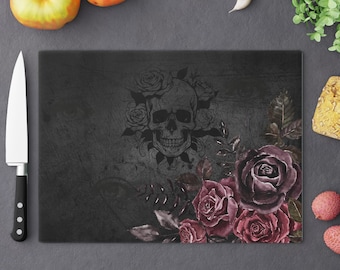 Gothic glass cutting board | Dark Botanical Kitchen Witch Board | Tempered Glass Cutting Board | Heat-Resistant | Witchy Kitchen Decor Gift