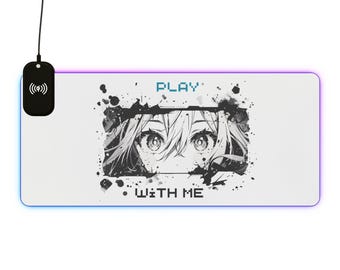 LED Gaming Mouse Pad with Wireless Charging - Play With Me, Gamer Accessory, Desk Decor, Home Office Gift, LED Light Pad