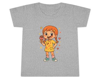 Children's T-shirt girl with ice cream cute cartoon motif, daycare shirt, birthday gift,
